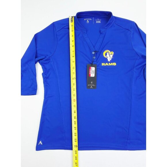 Antigua Womens Large Los Angeles Rams Embroidered Logo V Neck Elbow Button Top - Picture 2 of 13
